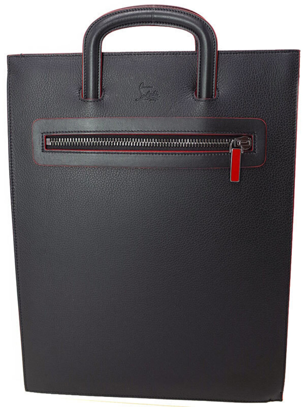 Christian Louboutin black calfskin Trictrac portfolio bag top handles zip